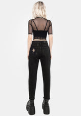 Griffinfly Embroidered Distressed Denim Mom Jeans