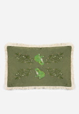 Swamplife Embroidered Velour Rectangle Fringe Cushion