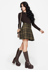 Cecily Check Pleated Mini Skirt With Frog Charm