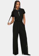 Aelin Sword Embroidered Wide Leg Ribbed Trouser