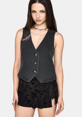 Maleah Embroidered Denim Waistcoat