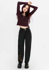 Maleah Embroidered Denim Barrel Jeans