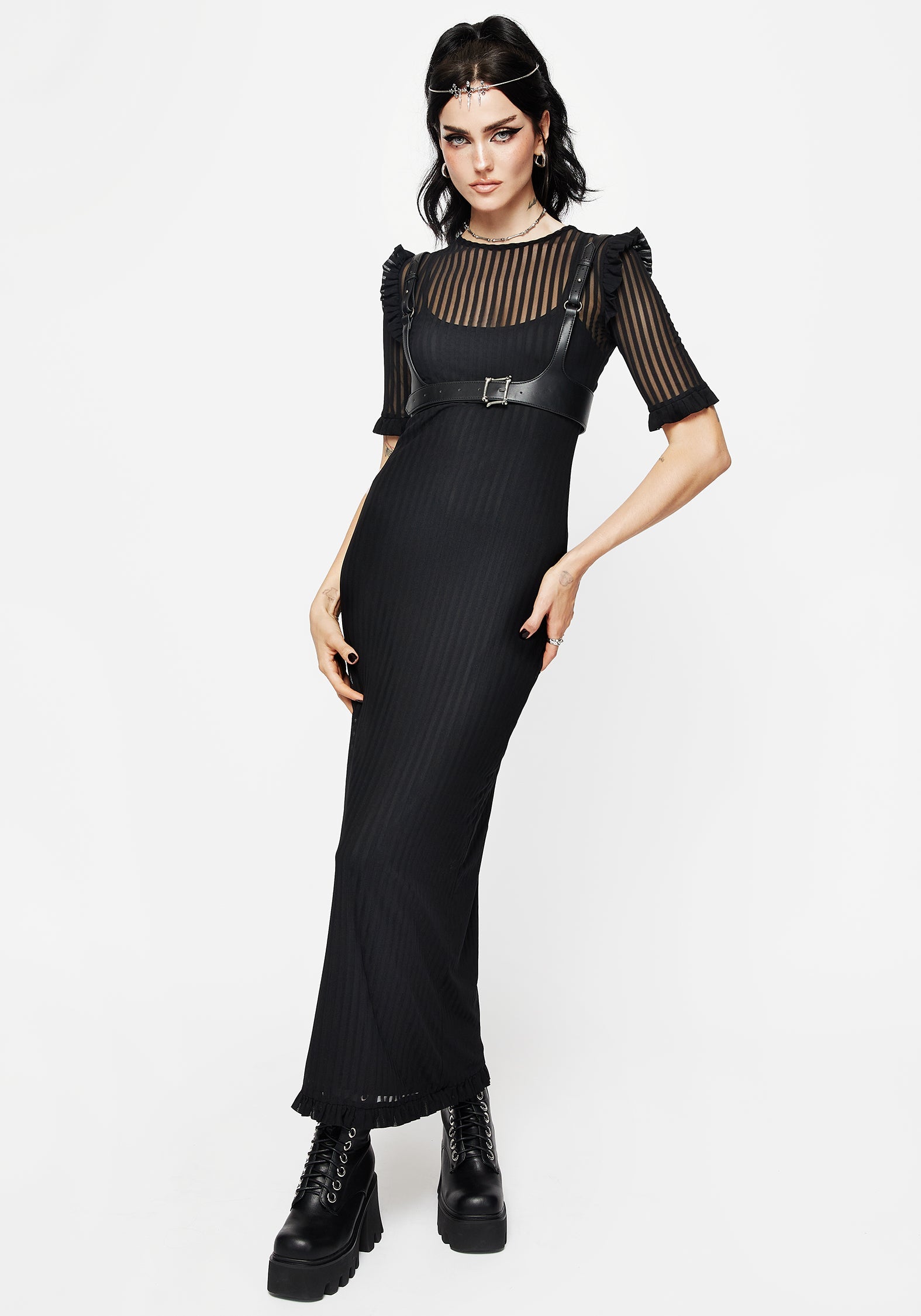 mesh dress short sleeve Mourning Ruffle Detail Maxi – Disturbia Black dress sandals Color:White Lace Primavera Couture 4204 Short When you have somewhere