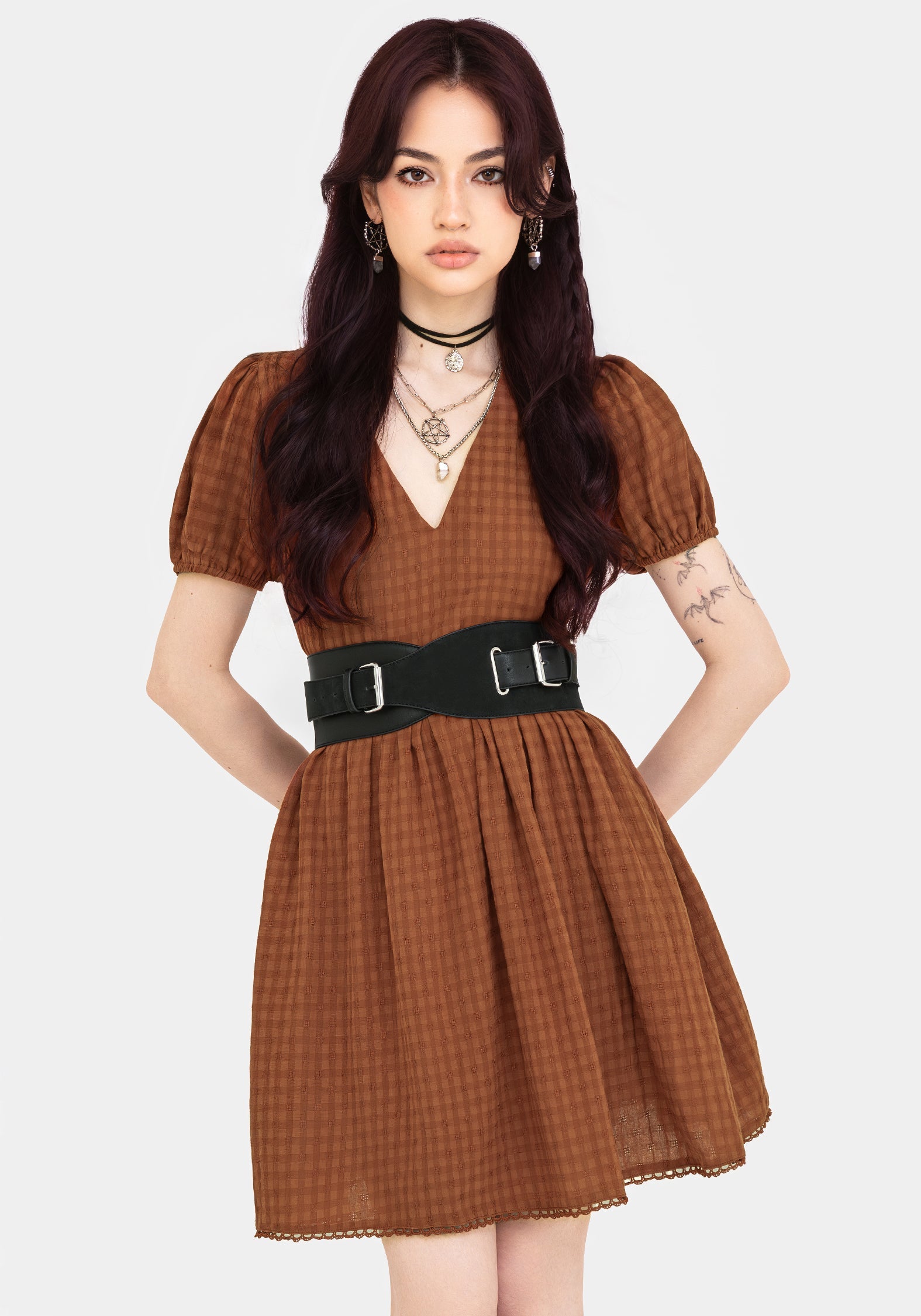 Soleil Cotton-Blend Check Mini Dress – Disturbia