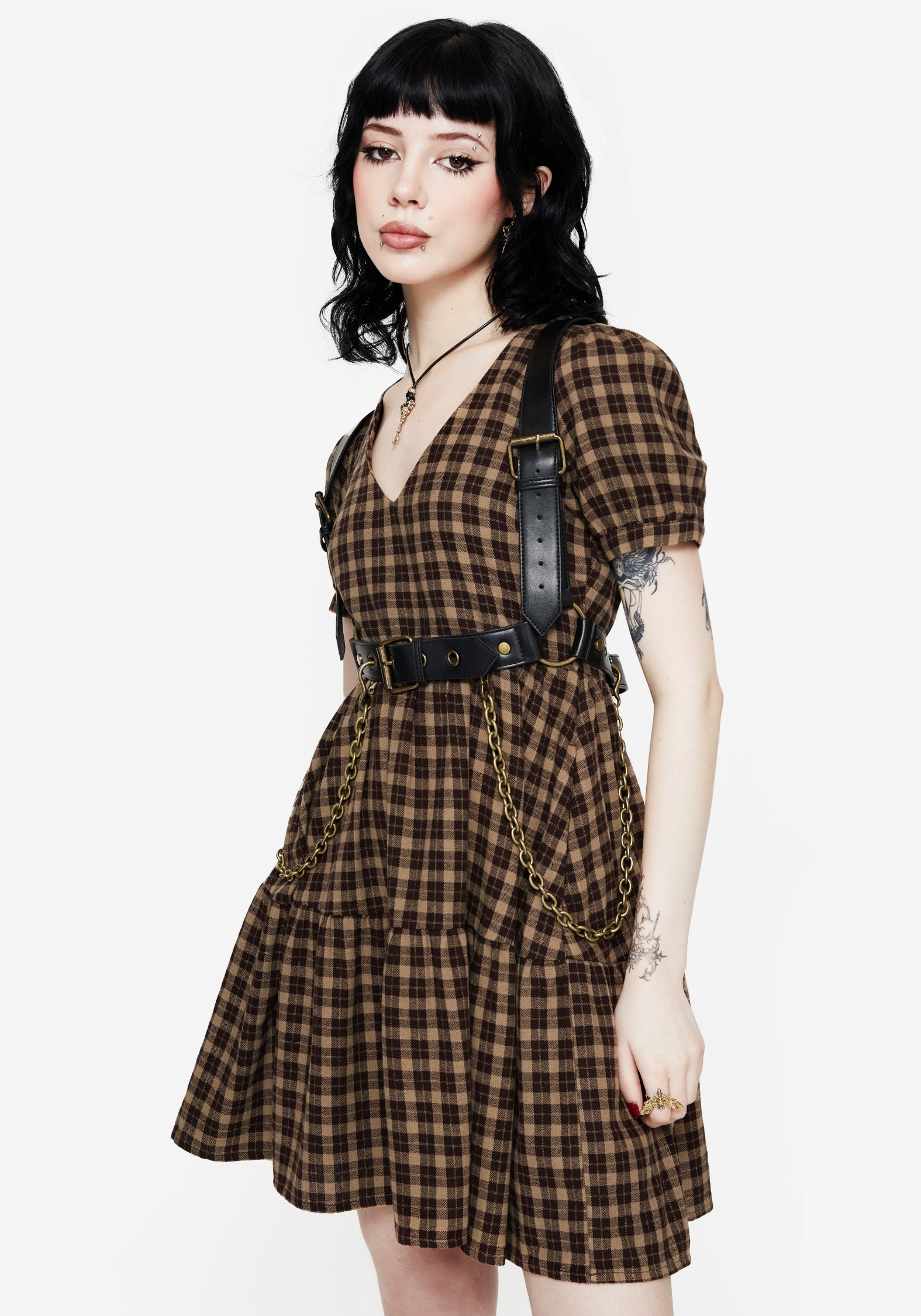 Terra Cotton Check Smock Mini Dress