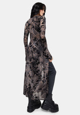 Monroe Flocked Mesh Long Sleeve Midaxi Overdress EU 38