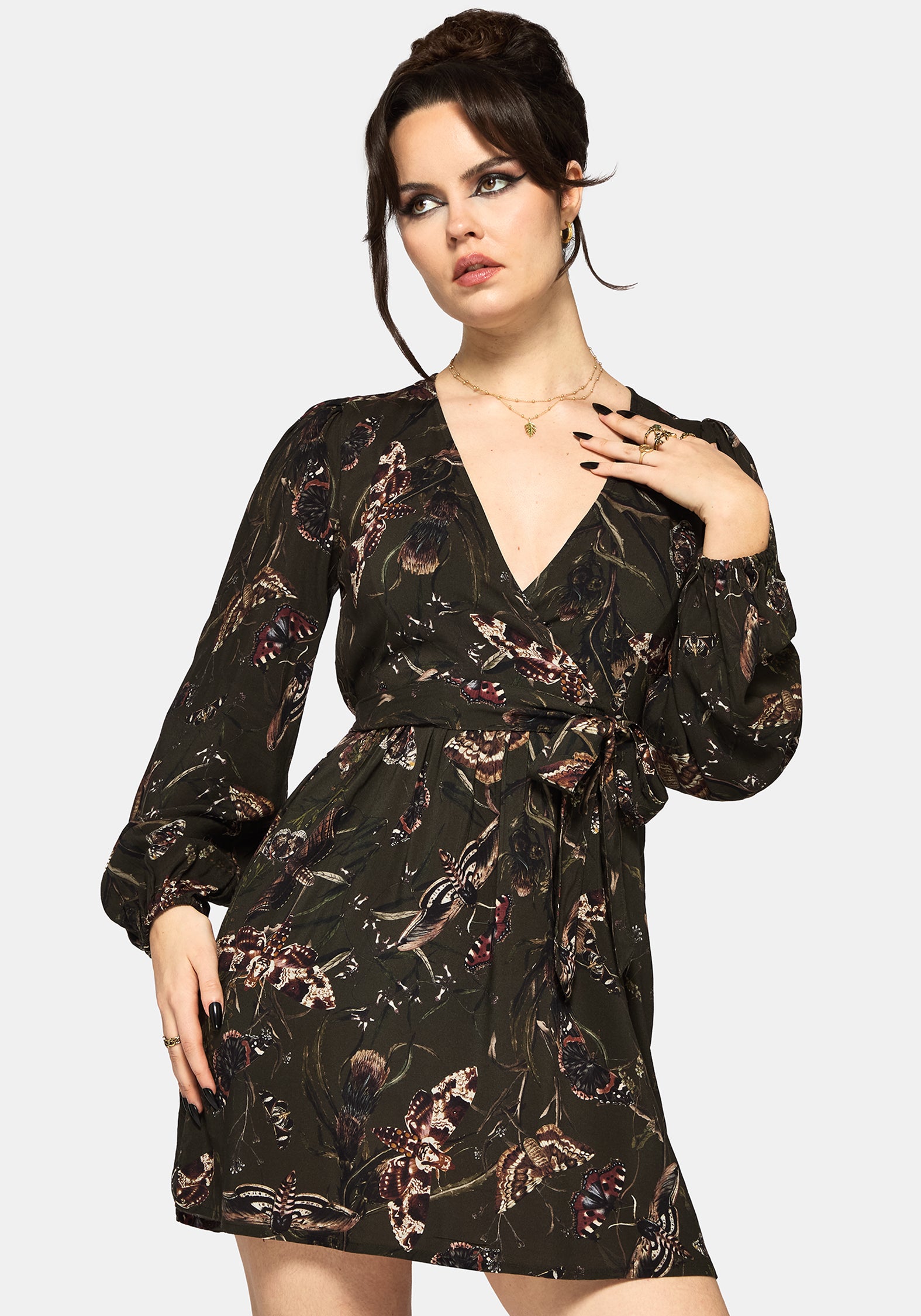 Whispen Moth Print Mini Wrap Dress – Disturbia