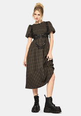 Rhiannon Check Shirred Bodice Midi Dress EU 38