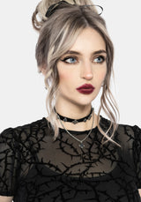 Prickle Dorn Druck Mesh Puffärmel Ärmel Mini Kleid - Schwarz