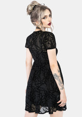 Prickle Dorn Druck Mesh Puffärmel Ärmel Mini Kleid - Schwarz