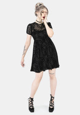 Prickle Dorn Druck Mesh Puffärmel Ärmel Mini Kleid - Schwarz