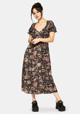 Triple Goddess Print Milkmaid Midi Dress