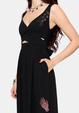 Mireth Embroidered Wrap Front Midi Dress