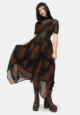 Ruin Fern Chiffon Handerkerchief Hem Midaxi Dress