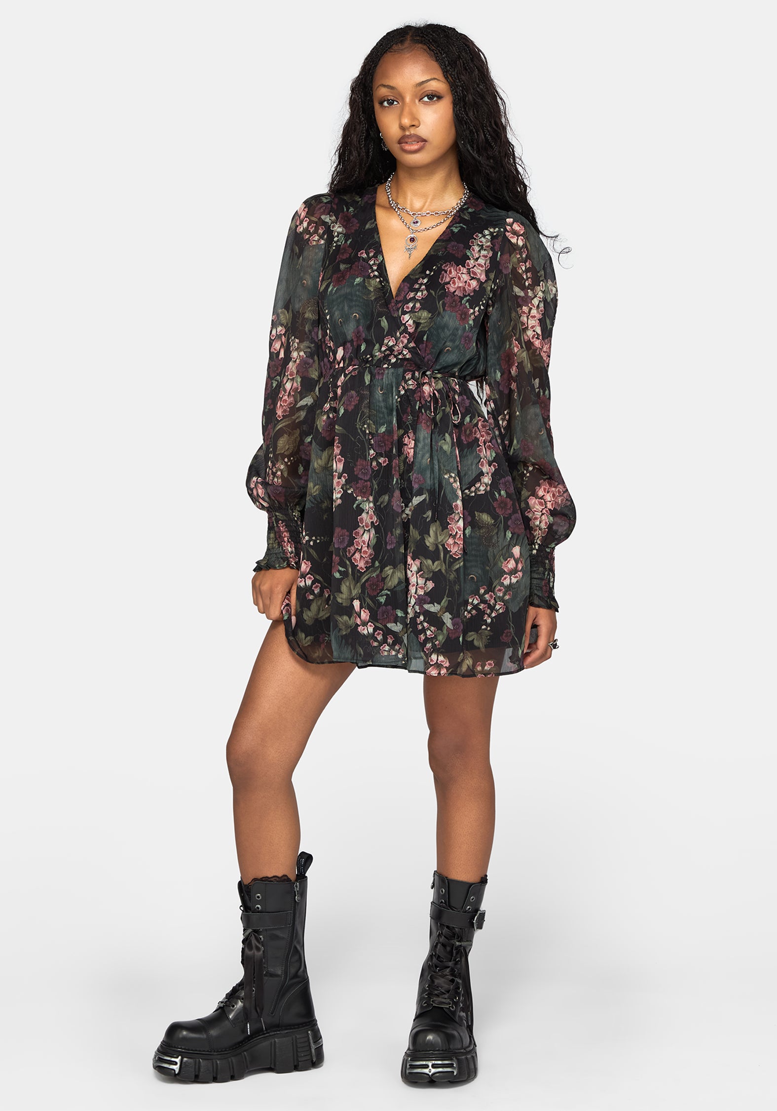 long sleeve mini wrap dress Noctua Chiffon – Disturbia bodycon maternity dress Color:Golden Floral and a self REFORMATION Kourtney Dress Kelly