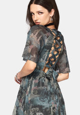 Thalassa Print Lace Up Midaxi Dress