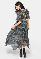 Thalassa Print Lace Up Midaxi Dress