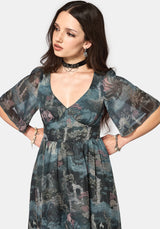 Thalassa Print Lace Up Midaxi Dress