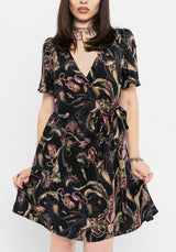 Dionaea Flytrap Print Wrap Mini Dress