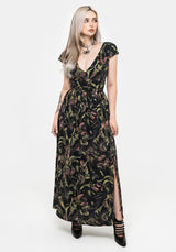 Dionaea Flytrap Print Plunge Maxi Dress
