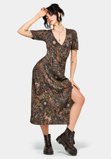 Haunt Mittelalterlich Druck Wickel Midi Hemd Kleid