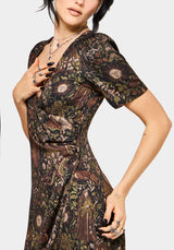 Haunt Mittelalterlich Druck Wickel Midi Hemd Kleid