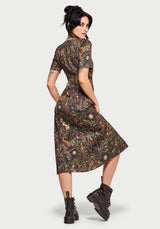 Haunt Mittelalterlich Druck Wickel Midi Hemd Kleid