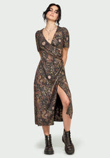 Haunt Mittelalterlich Druck Wickel Midi Hemd Kleid