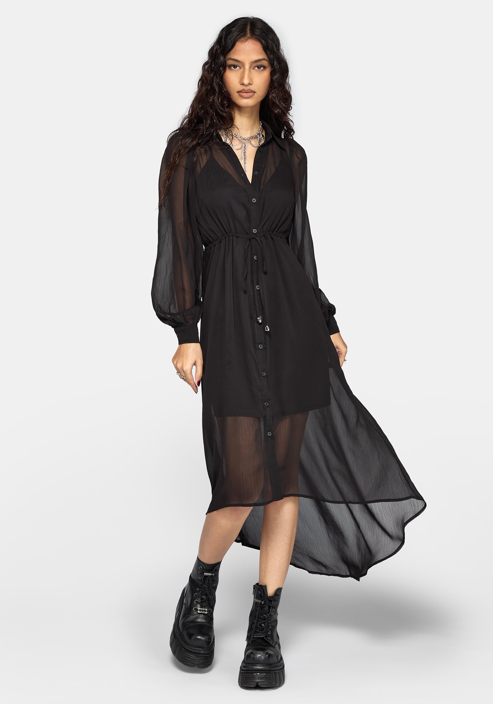 high low shirt dress Eimhir Chiffon High-low Midi – Disturbia Blue silk Qipao dress The showstopping high 062026 Colour:Off-white