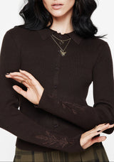 Cybele Embroidered Button Up Ribbed Knit Cardigan