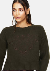 Eclipsia Blumenmuster Bestickt Kurz Geschnitten Gestrickt Pullover