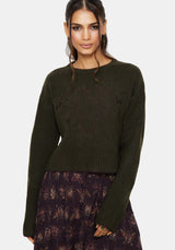Eclipsia Blumenmuster Bestickt Kurz Geschnitten Gestrickt Pullover