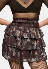 Dusha Garden Print Chiffon Ruffle Mini Skirt
