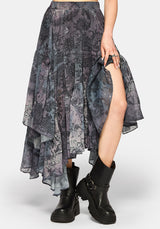 Gaia Celestial Print Chiffon Hanky Hem Skirt