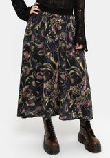 Dionaea Flytrap Print Viscose Midi Skirt