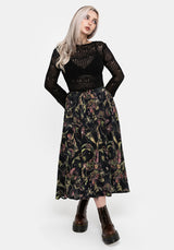 Dionaea Flytrap Print Viscose Midi Skirt