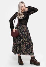 Dionaea Flytrap Print Viscose Midi Skirt