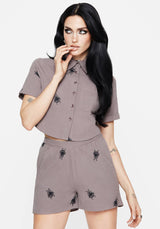 Stag Beetle Embroidered Shorts