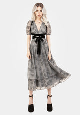 Vanessa Butterfly Print Organza Puff Sleeve Midaxi Dress