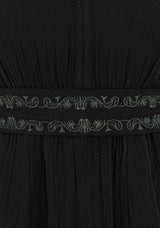 Poultice Embroidered Cotton Midi Dress - Black