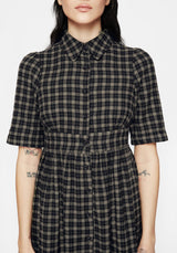 Terra Midi Rüsche Hemd Kleid - Olive