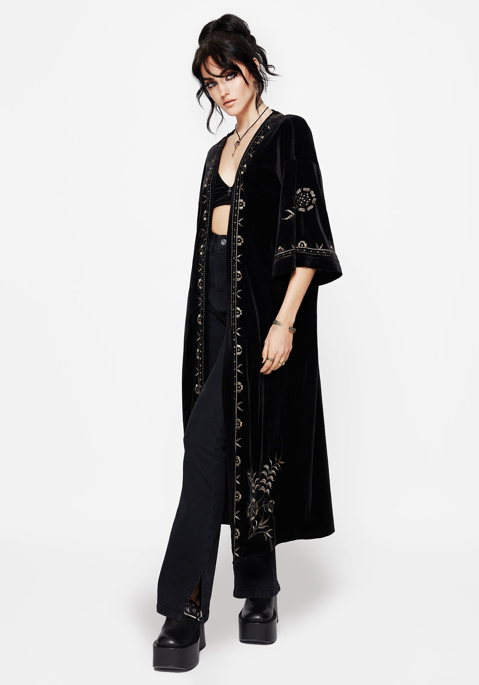 Kobra Velvet Snake Embroidered Longline Kimono