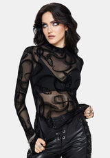 Paleo Flocked Mesh Skeletal Snake Long Sleeve Top