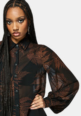 Ruin Fern Print Chiffon Shirt