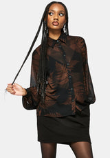 Ruin Fern Print Chiffon Shirt