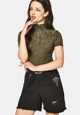 Demi Devore Short Sleeve Bodysuit - Khaki