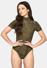 Demi Devore Short Sleeve Bodysuit - Khaki
