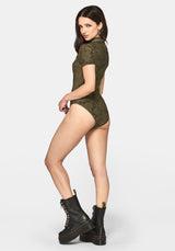 Demi Devore Short Sleeve Bodysuit - Khaki