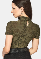 Demi Devore Short Sleeve Bodysuit - Khaki