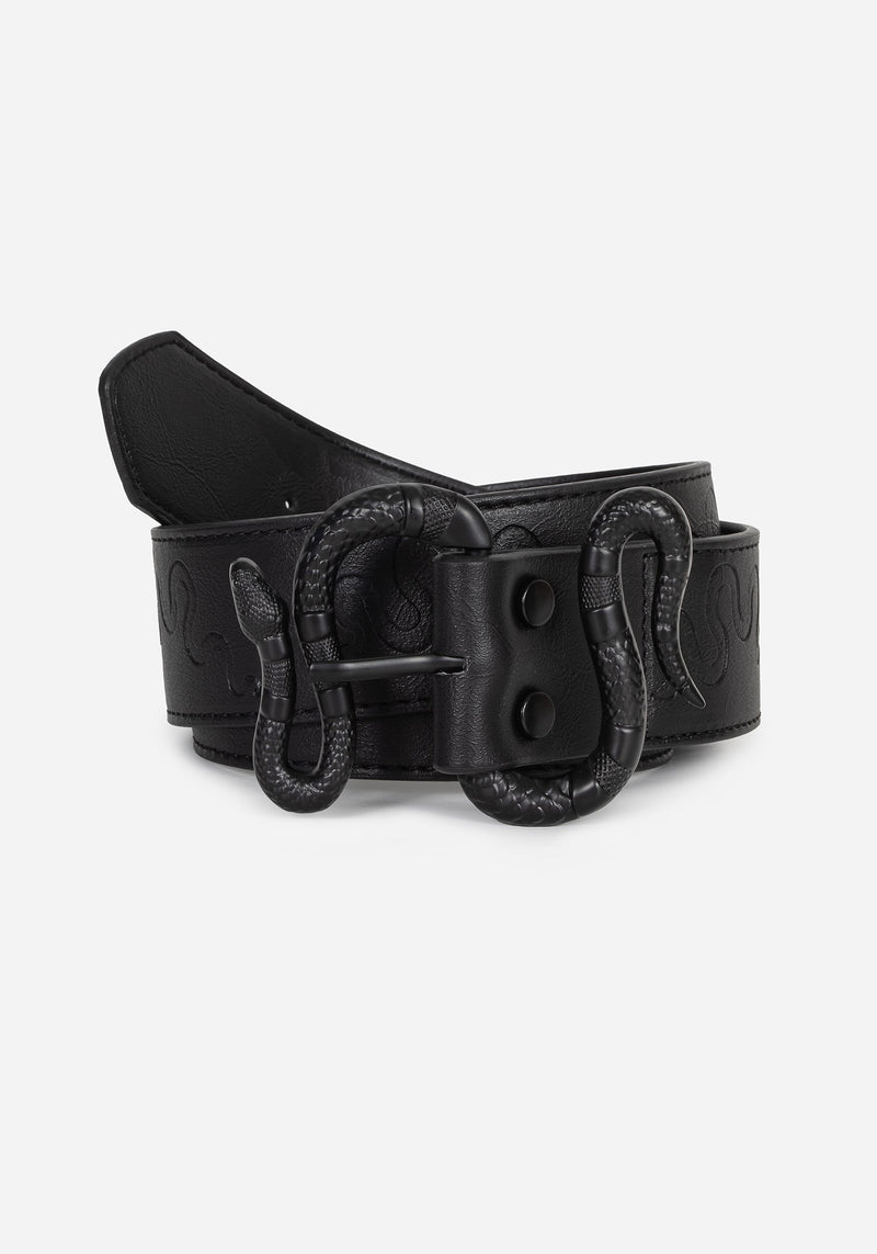 Mamba Debossed Belt With Snake Buckle - Black